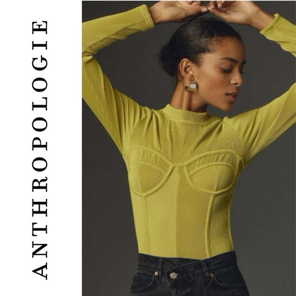 Blue Tassel for Anthropologie | Long Sleeve Green Ribbed Corset Top XL ✨NWT✨
